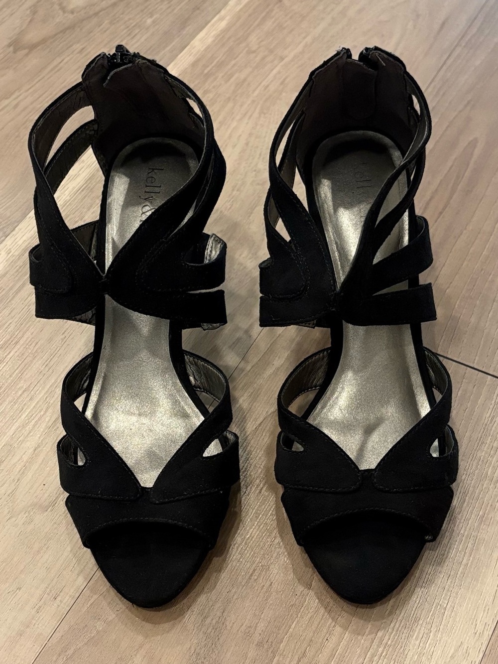 Black Strappy Peep-Toe Women's Heels - 8.5